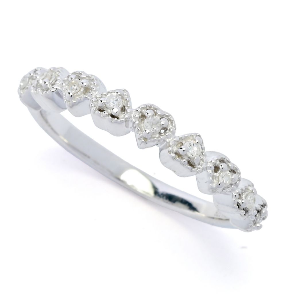 Diamond Treasures Sterling Silver 0.09ctw Pave Diamond Heart Band Ring by Steals