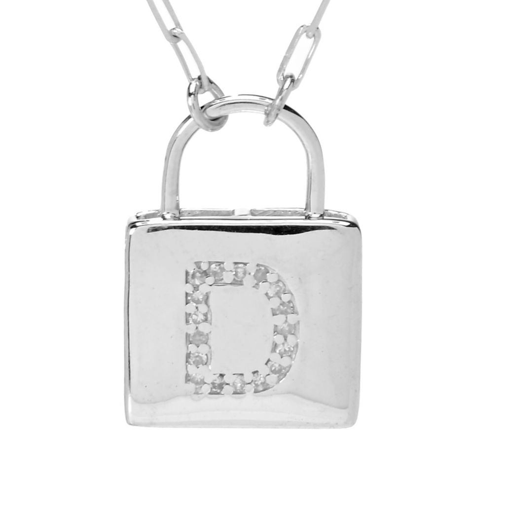 Diamond Treasures Sterling Silver Diamond Initial Padlock w/ Chain by Steals