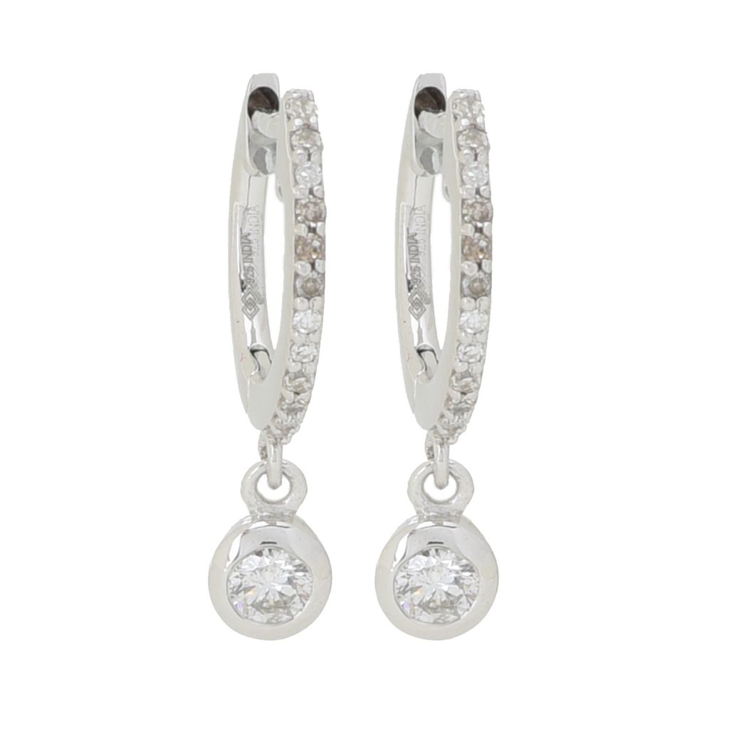 Diamond Treasures 0.34ctw Bezel Set Diamond Charm Huggie Hoop Earrings by Steals