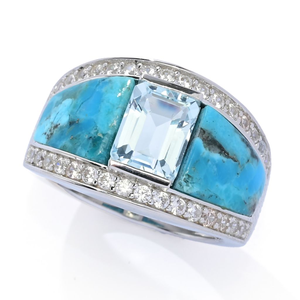 Elemental Gems Platinum Plated Choice of 10x8mm Turquoise Inlay & Gem Ring by Steals