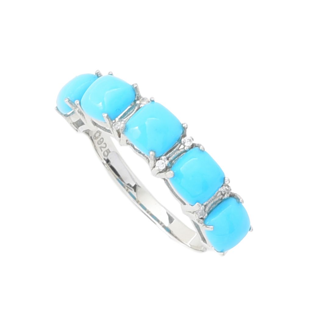Elemental Gems Platinum Plated Sleeping Beauty Turquoise & Zircon Ring by Steals