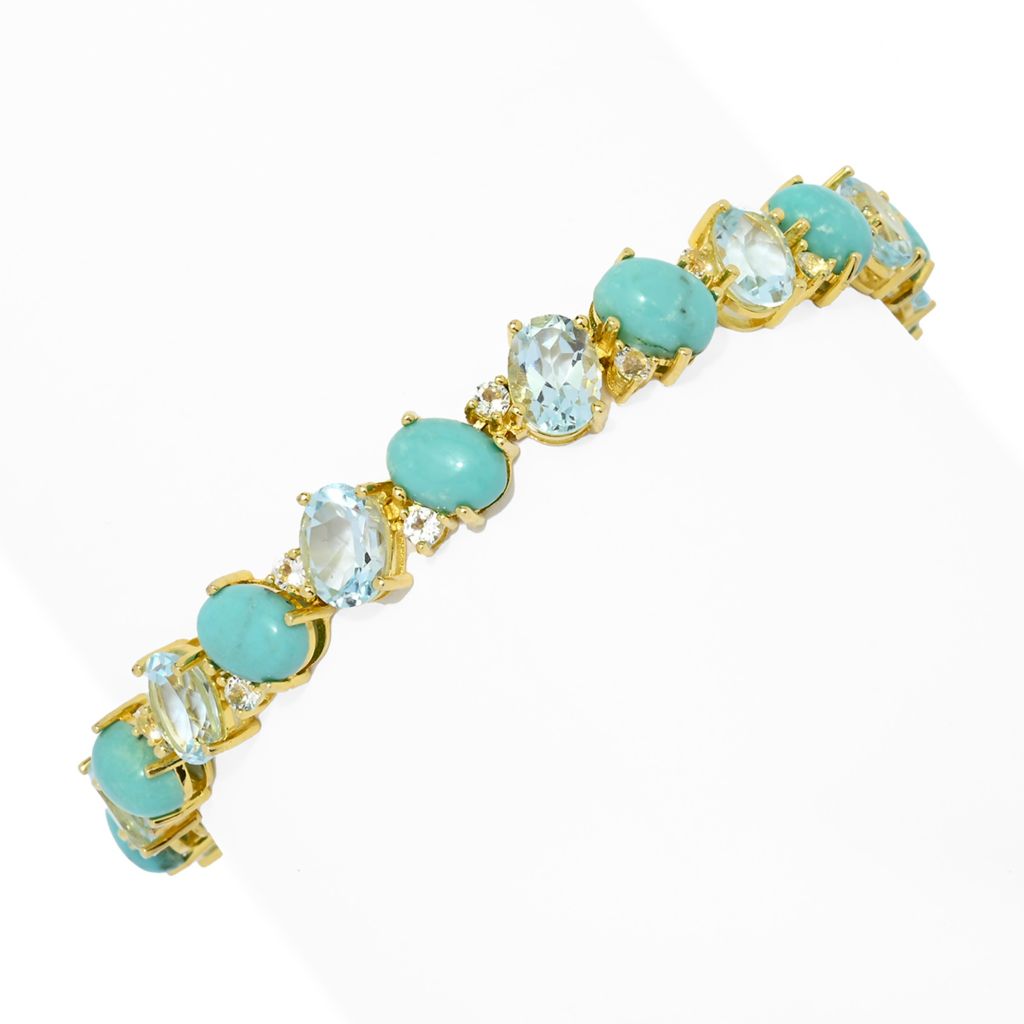 Elemental Gems 18K Gold Plated Campitos Turquoise & Topaz Line Bracelet by Steals