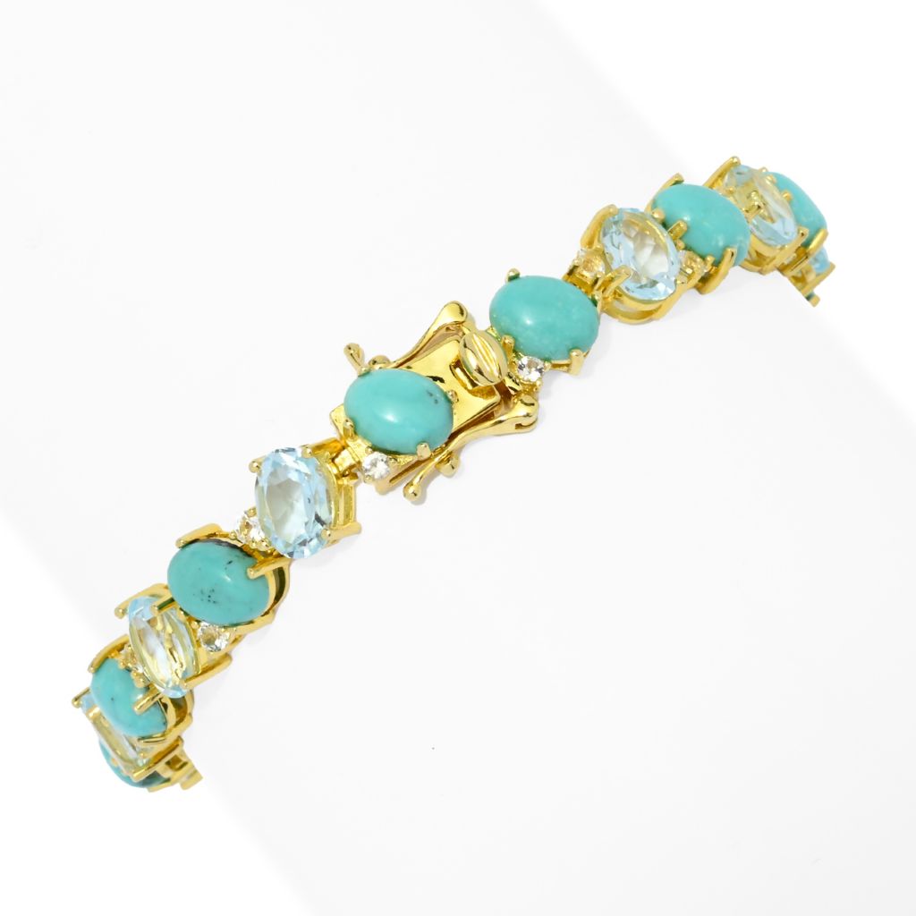 Elemental Gems 18K Gold Plated Campitos Turquoise & Topaz Line Bracelet by Steals