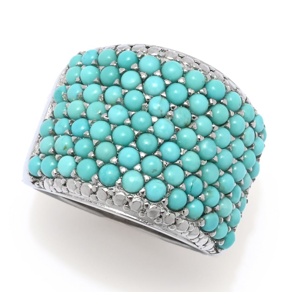 Elemental Gems Platinum Plated 2mm Campitos Turquoise Pave Wide Band Ring by Steals