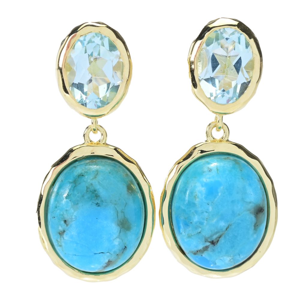 Elemental Gems 18K Gold Plated Opaque & Faceted Gemstone Hammered Earrings by Steals
