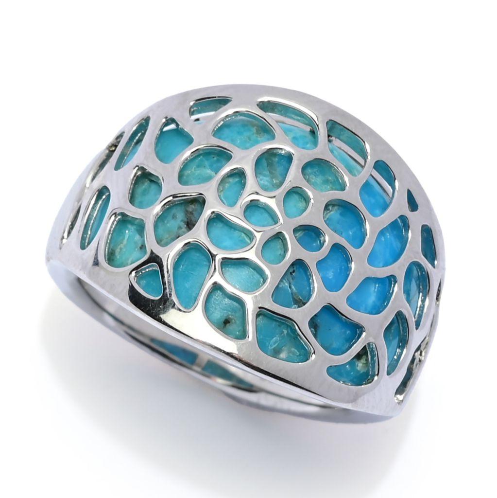Elemental Gems Platinum Plated Blue Mohave Turquoise Inlay Overlay Ring by Steals