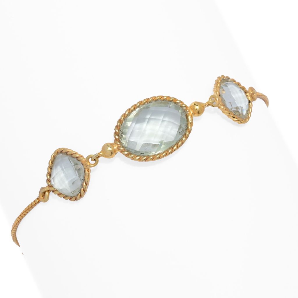 Elemental Gems 18K Gold Plated 9.19ctw Prasiolite 3-Stone Bolo Bracelet by Steals