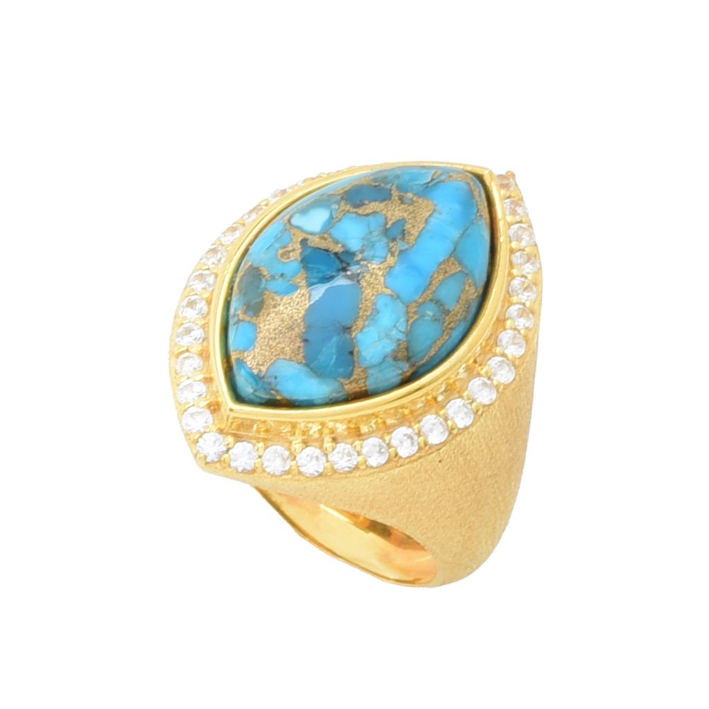 Elemental Gems 18K Gold Plated 18x11mm Blue Copper Turquoise & Zircon Halo Ring by Steals