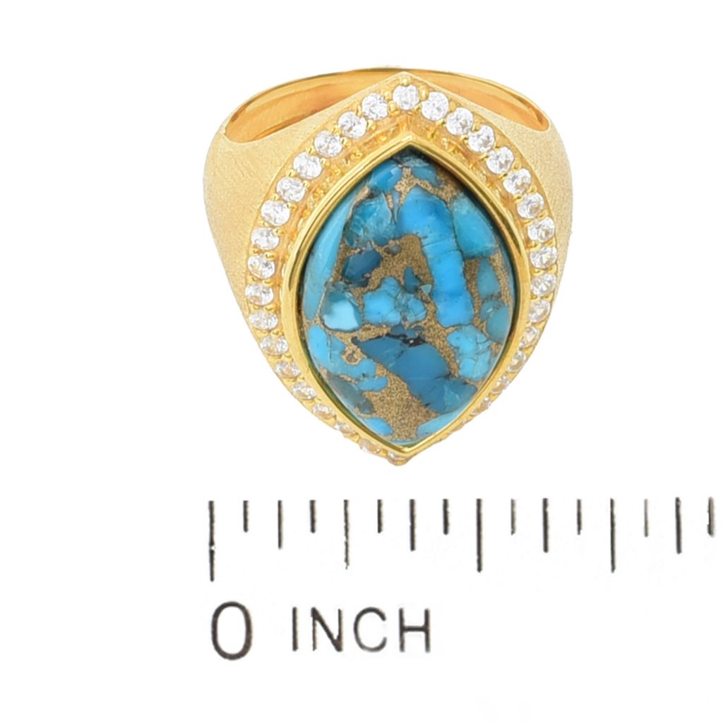 Elemental Gems 18K Gold Plated 18x11mm Blue Copper Turquoise & Zircon Halo Ring by Steals