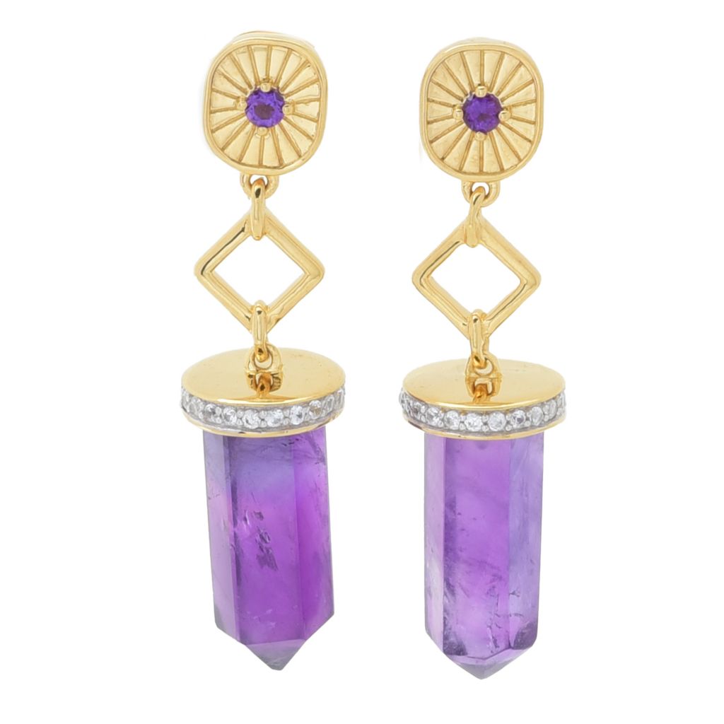 Gem Treasures 18K Vermeil Choice of Gem Crystal 1.75" Dangle Earrings by Steals