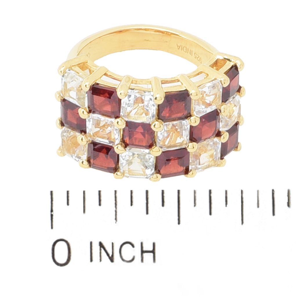 Gem Treasures 18K Vermeil 8.19ctw Garnet & White Topaz Triple Row Ring by Steals