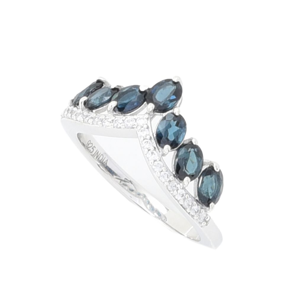 Gem Treasures 1.35ctw Indicolite & White Zircon Chevron Band Ring by Steals