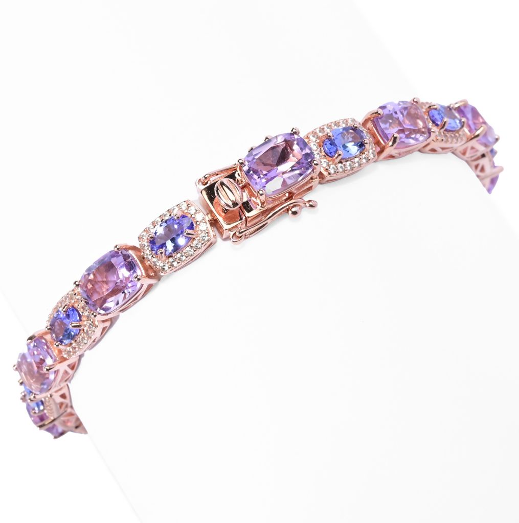 Rose Gold Plated 20.95ctw Pink Amethyst, Tanzanite & White Zircon Bracelet by Steals