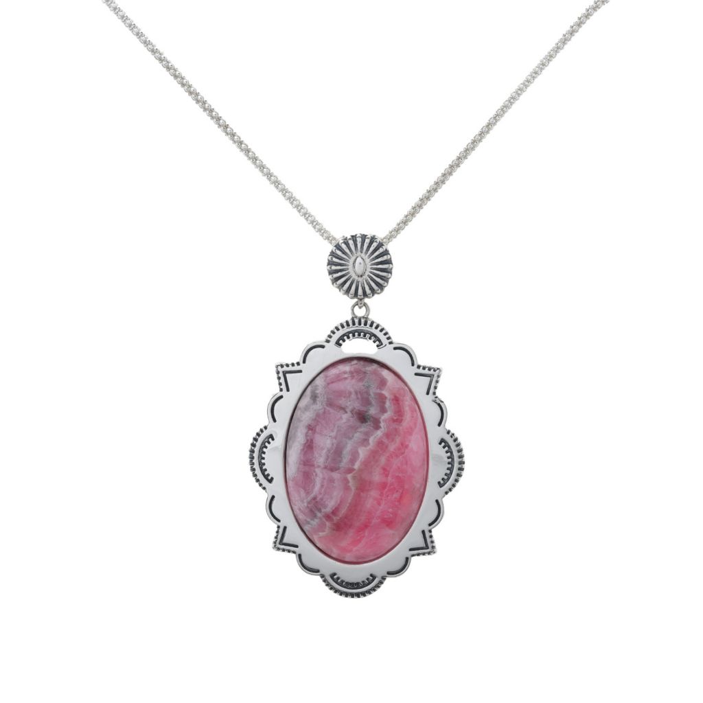Southwest Elements Sterling Silver 30x20mm Oval Rhodochrosite Pendant w/ Chain by Steals