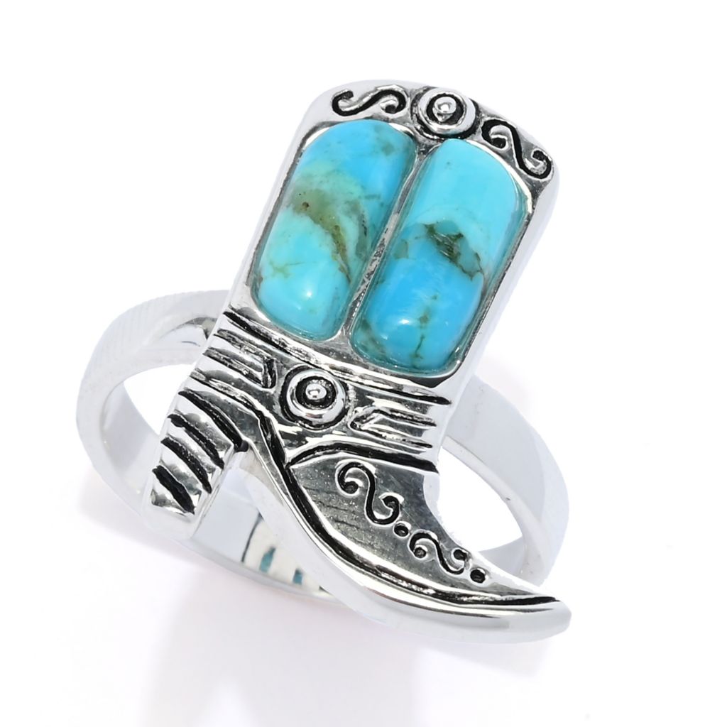 Southwest Elements Sterling Silver Kingman Turquoise Cowboy Boot Ring by Steals
