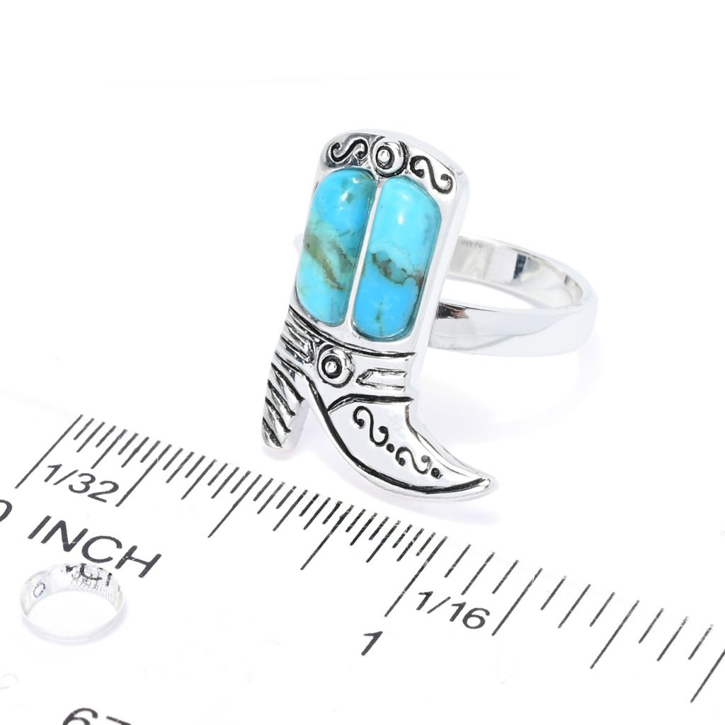 Southwest Elements Sterling Silver Kingman Turquoise Cowboy Boot Ring by Steals