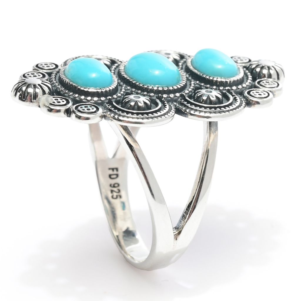Southwest Elements Sterling Silver Sleeping Beauty Turquoise 3-Stone Ring by Steals