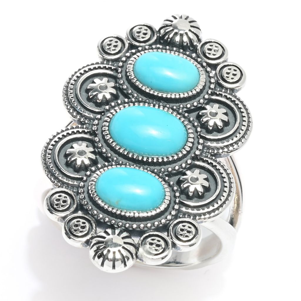 Southwest Elements Sterling Silver Sleeping Beauty Turquoise 3-Stone Ring by Steals
