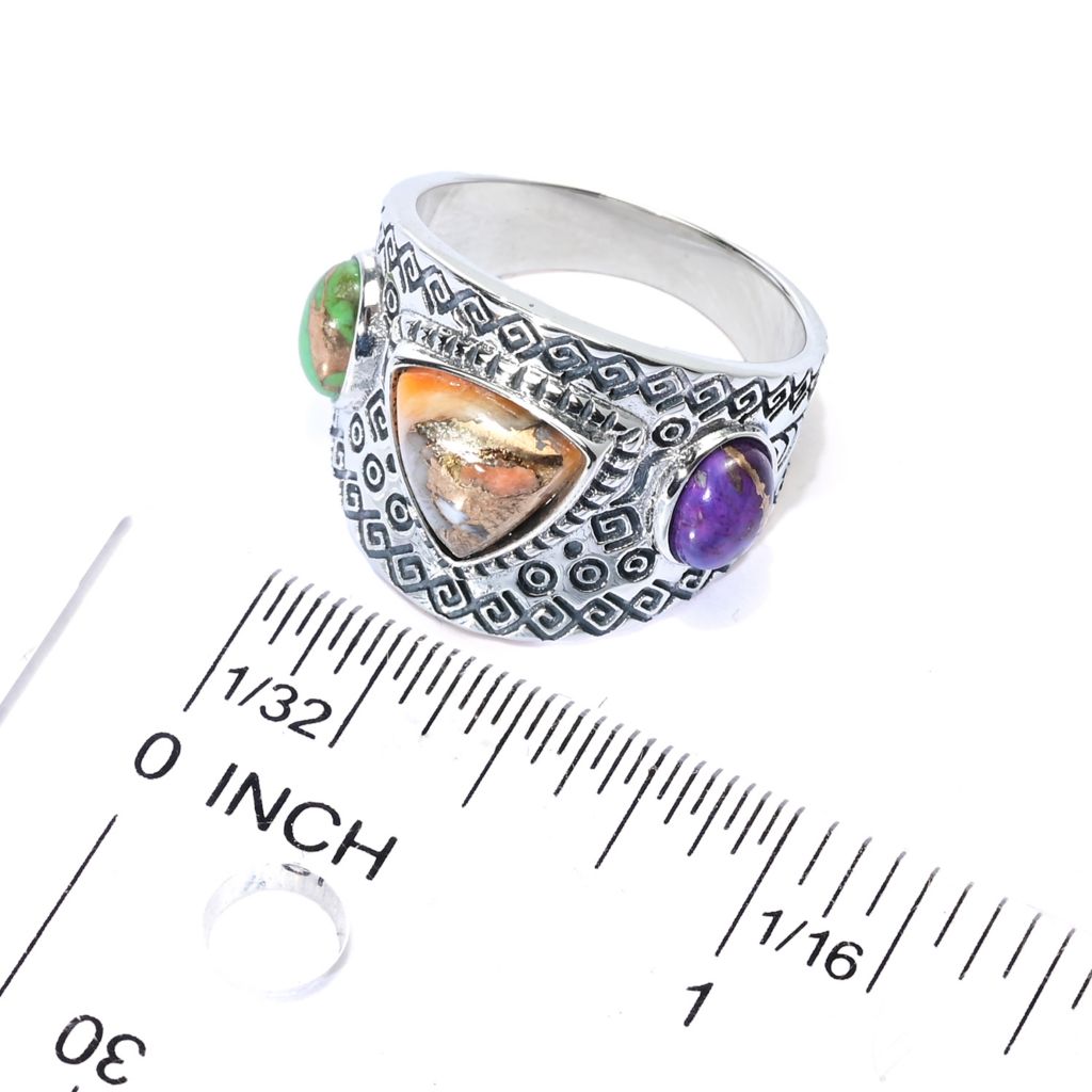 Southwest Elements Sterling Silver Choice of Mohave Turquoise 3-Stone Ring by Steals