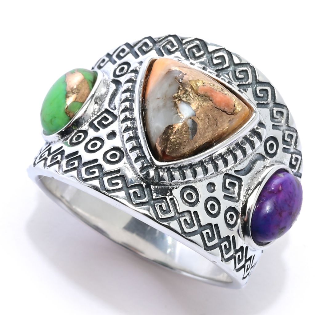 Southwest Elements Sterling Silver Choice of Mohave Turquoise 3-Stone Ring by Steals