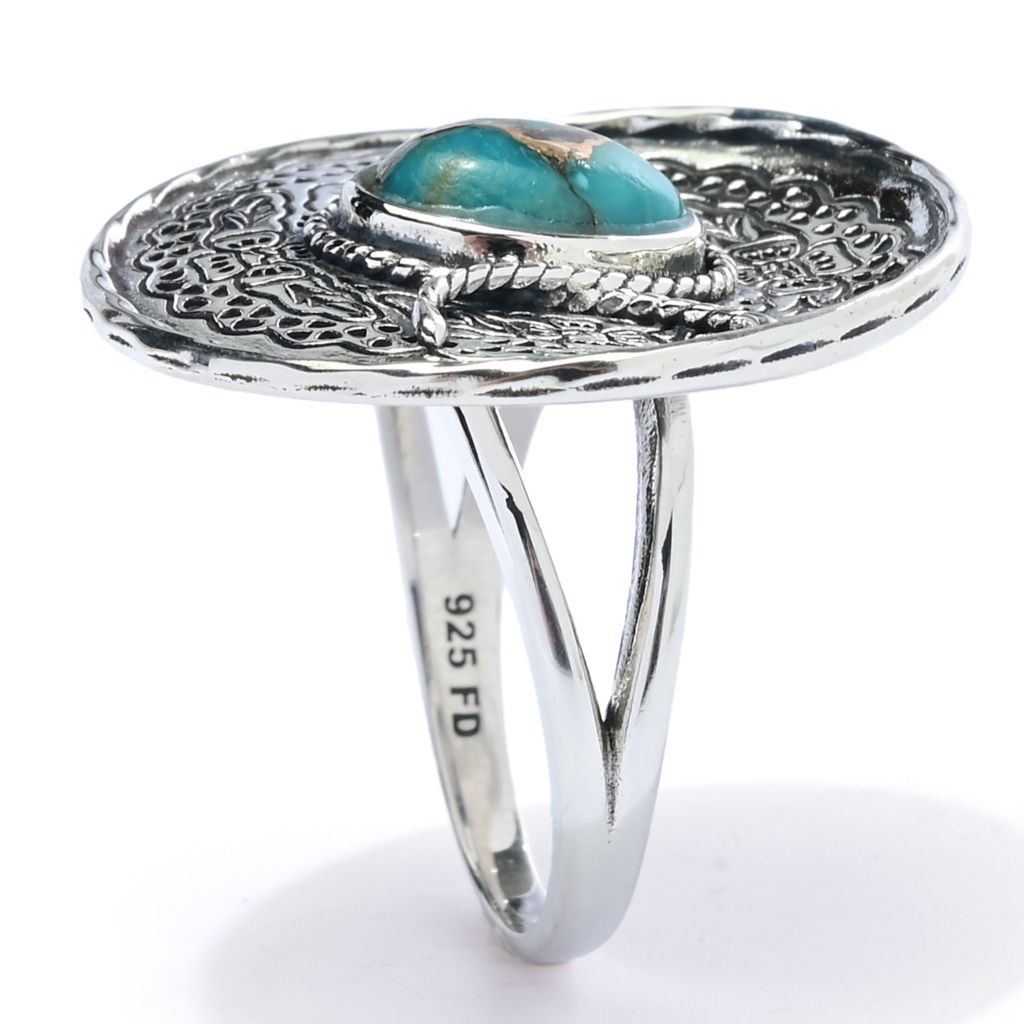Southwest Elements Sterling Silver Kingman Turquoise Cowboy Hat Ring by Steals