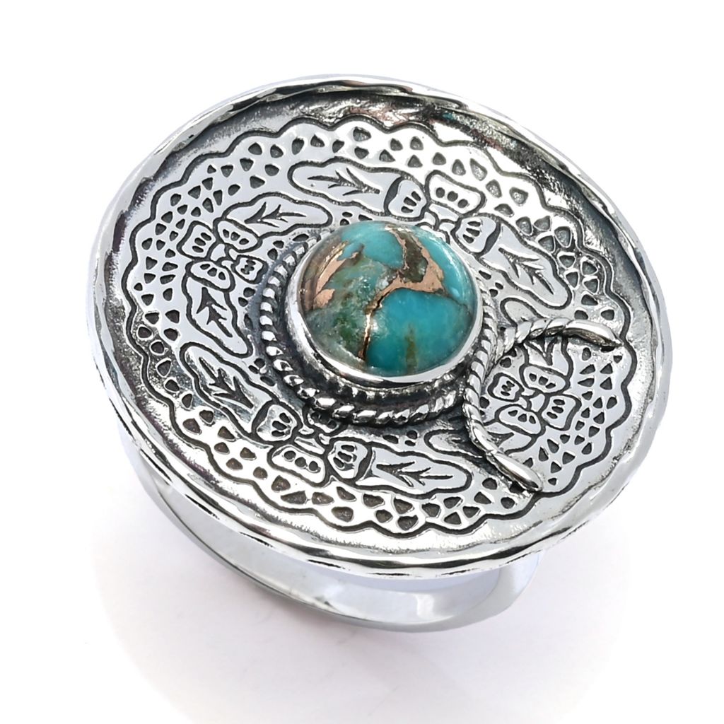 Southwest Elements Sterling Silver Kingman Turquoise Cowboy Hat Ring by Steals