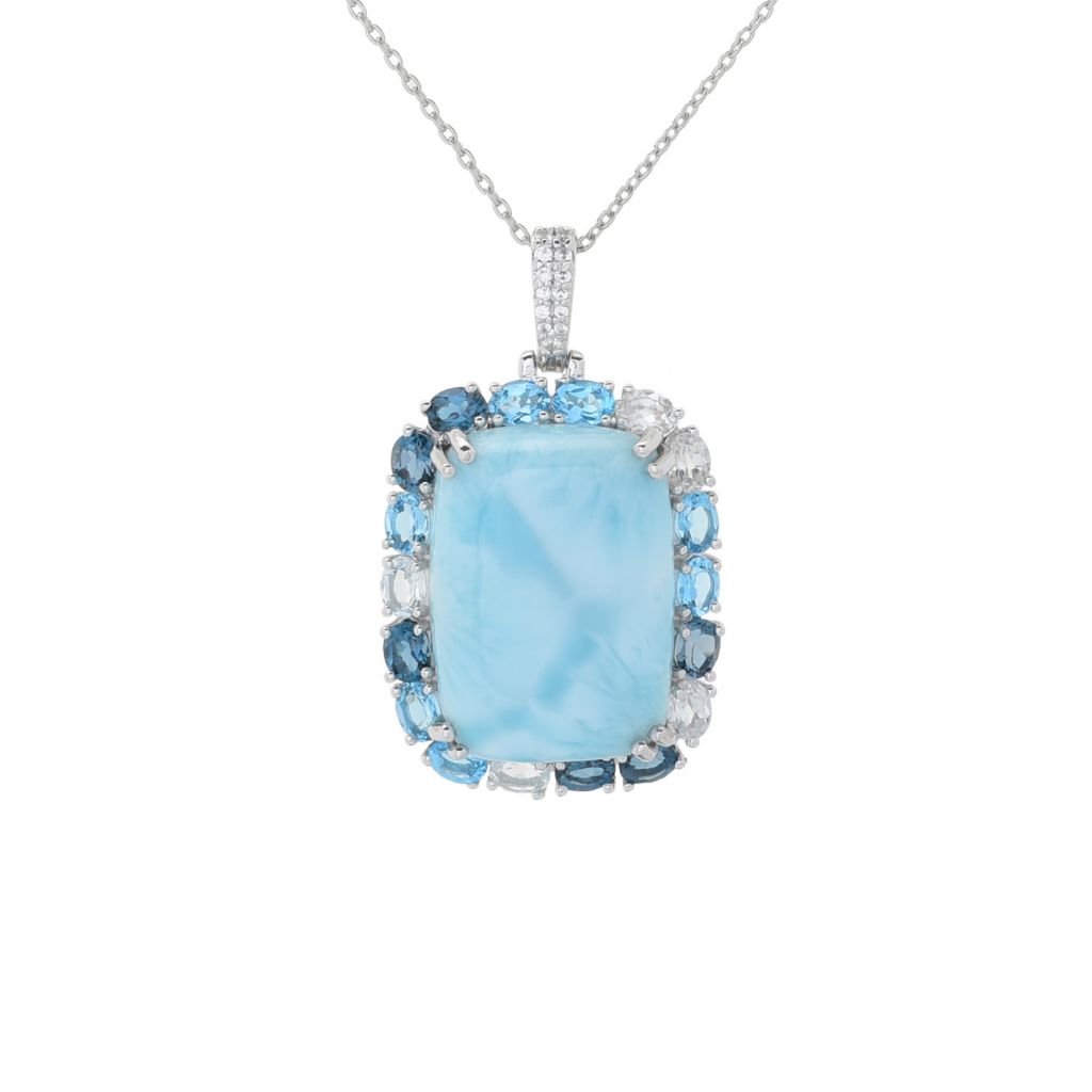 Gem Treasures 22x16mm Larimar & Multi Topaz Halo Pendant w/ Chain by Steals