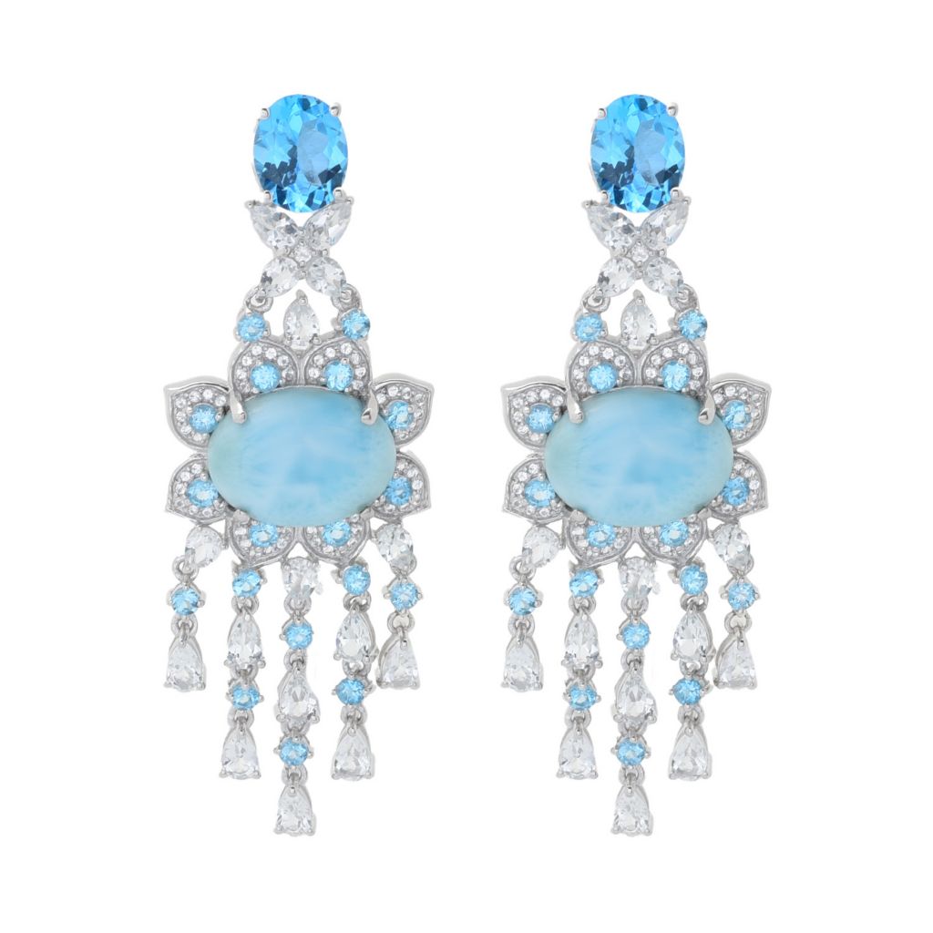 Gem Treasures 16x12mm Larimar & Multi Topaz Chandelier Earrings by Steals