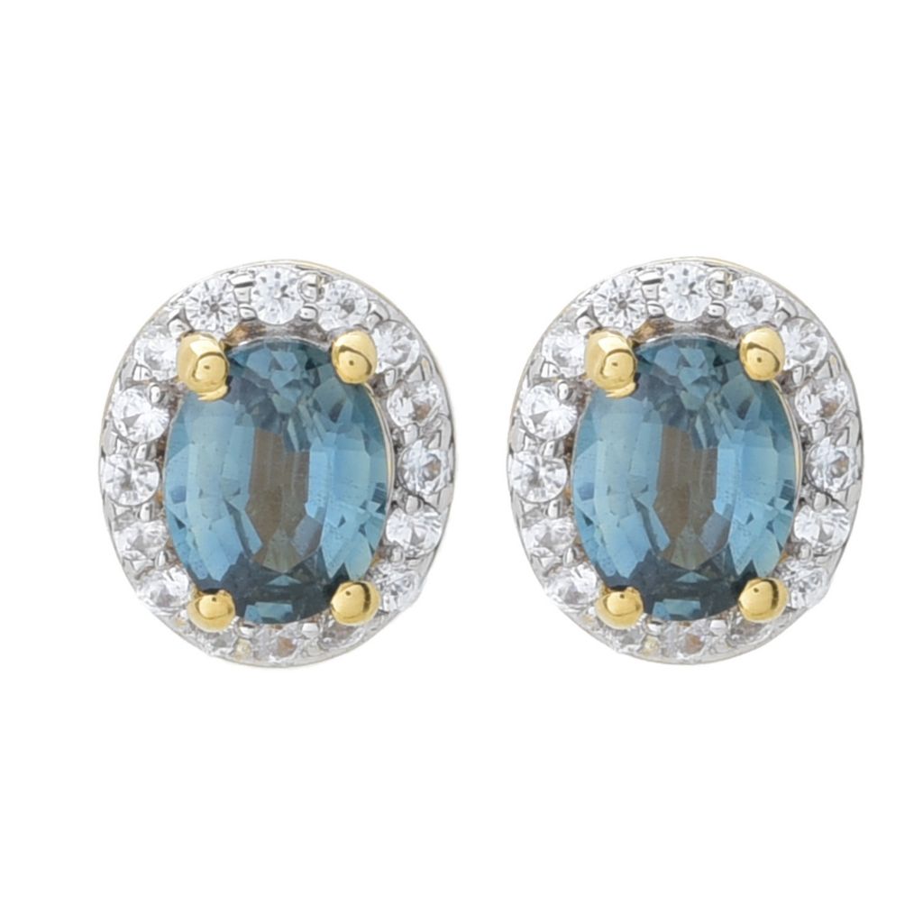 Gem Treasures 1.09ctw Oval Montana Sapphire & Zircon Stud Earrings by Steals