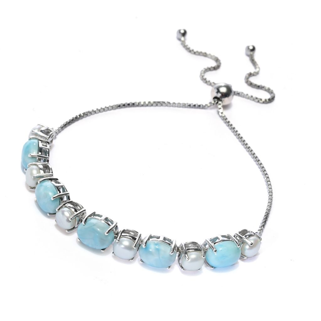 Gem Treasures Larimar & Cultured Pearl Adjustable Bolo Bracelet by Steals