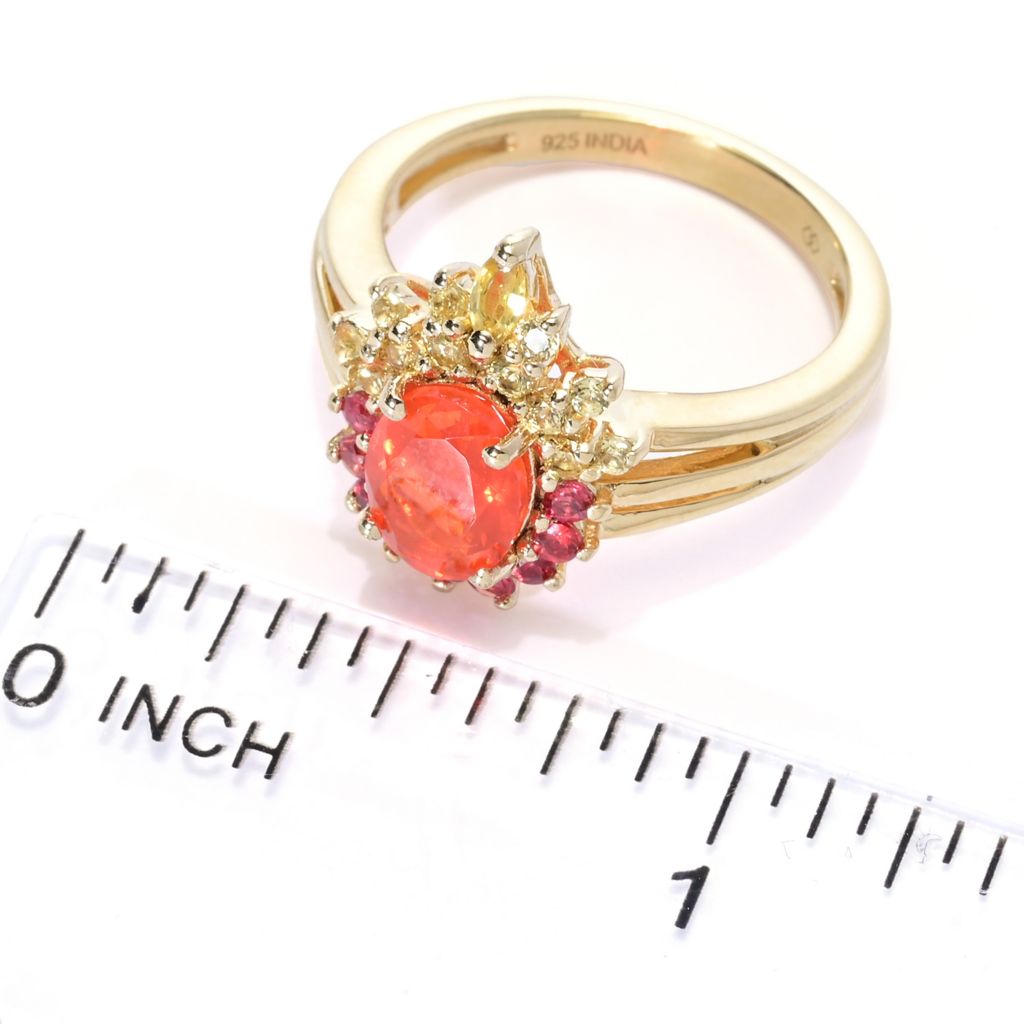 Gem Treasures 18K Vermeil 8x6mm Fire Opal & Multi Sapphire Halo Ring by Steals