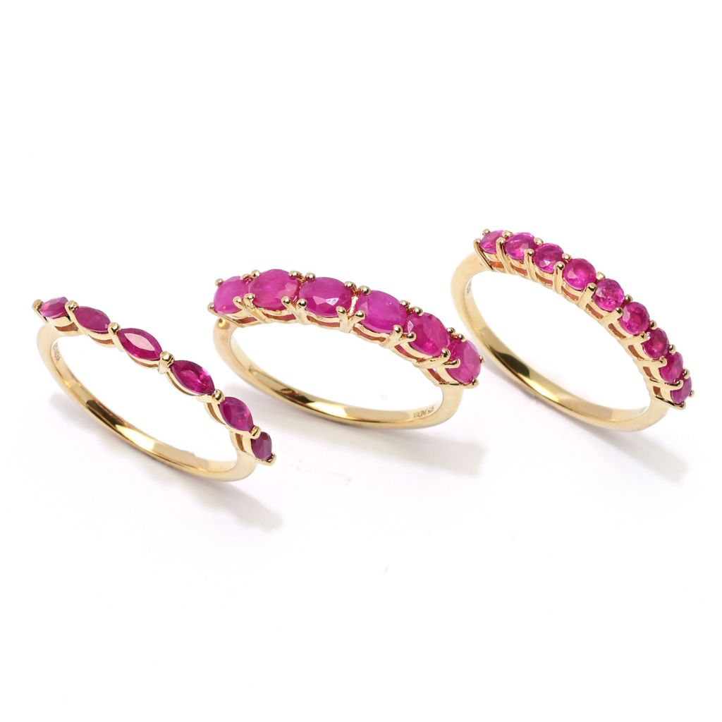 Gem Treasures 18K Vermeil Set of 3 2.88ctw Burmese Ruby Stack Rings by Steals