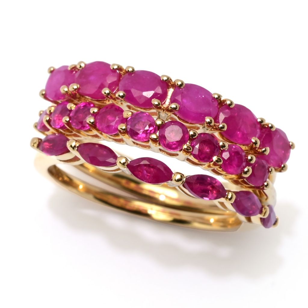 Gem Treasures 18K Vermeil Set of 3 2.88ctw Burmese Ruby Stack Rings by Steals