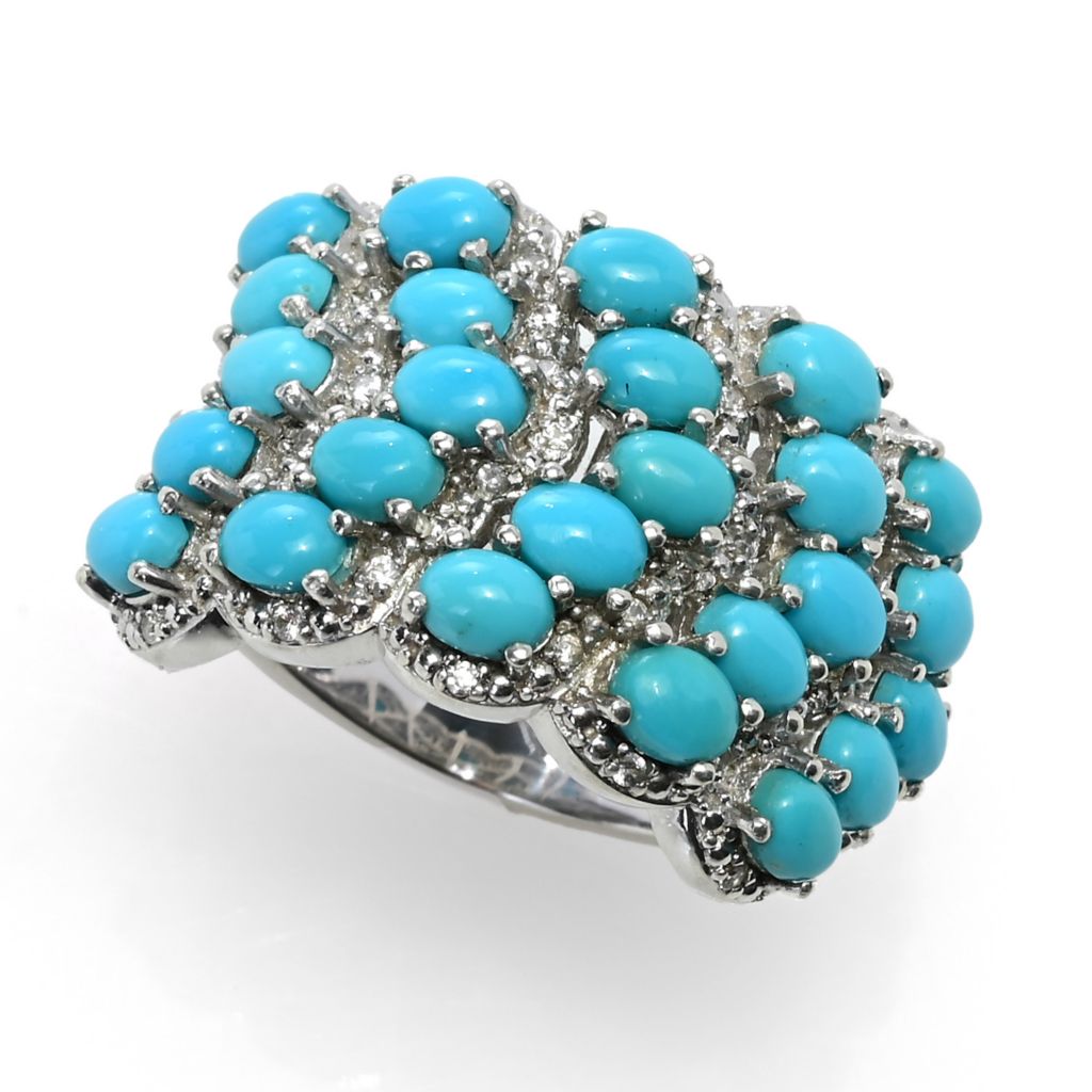Gem Treasures Sleeping Beauty Turquoise & White Zircon Multi Row Ring by Steals