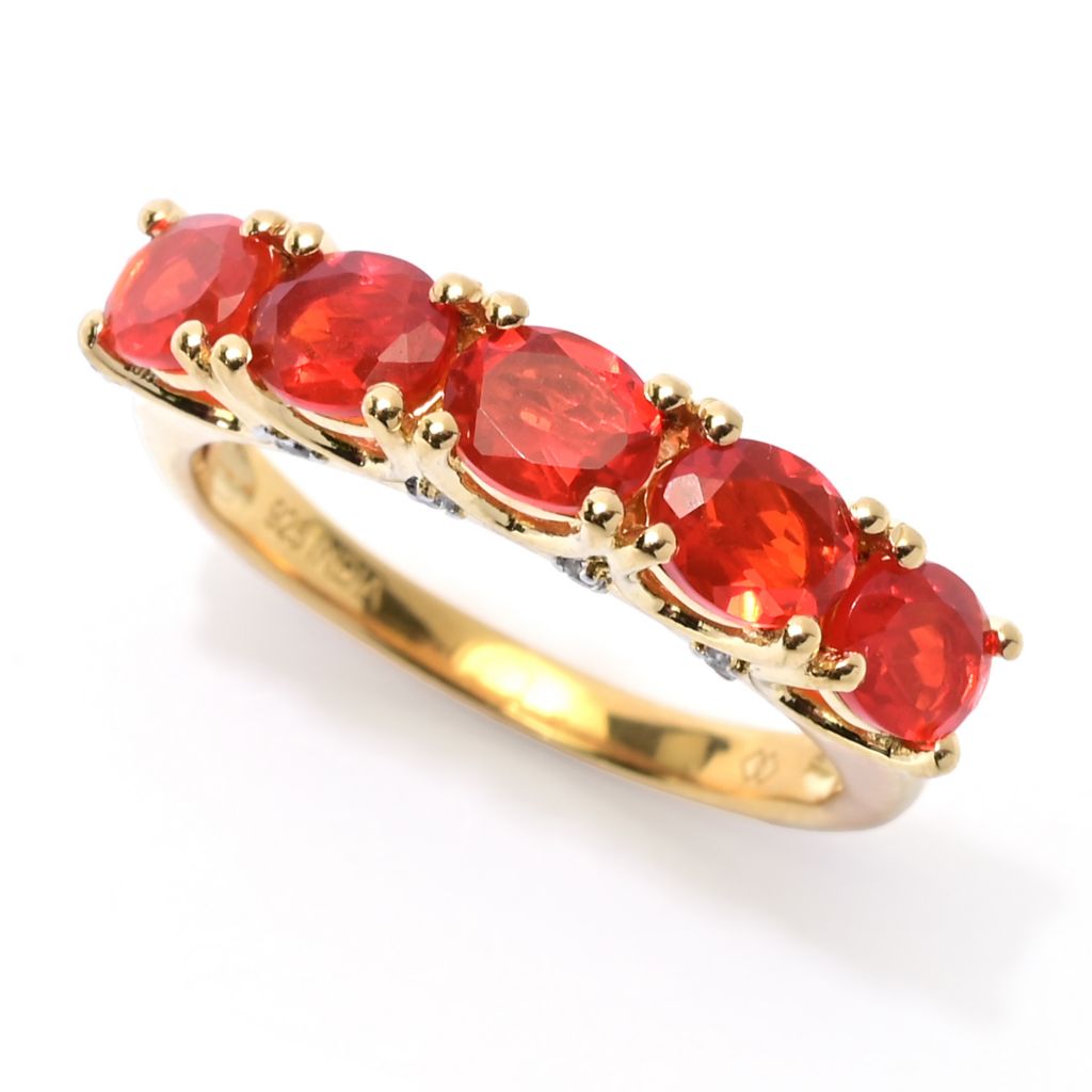 Gem Treasures 1.14ctw Crimson Fire Opal & White Zircon 5-Stone Ring by Steals