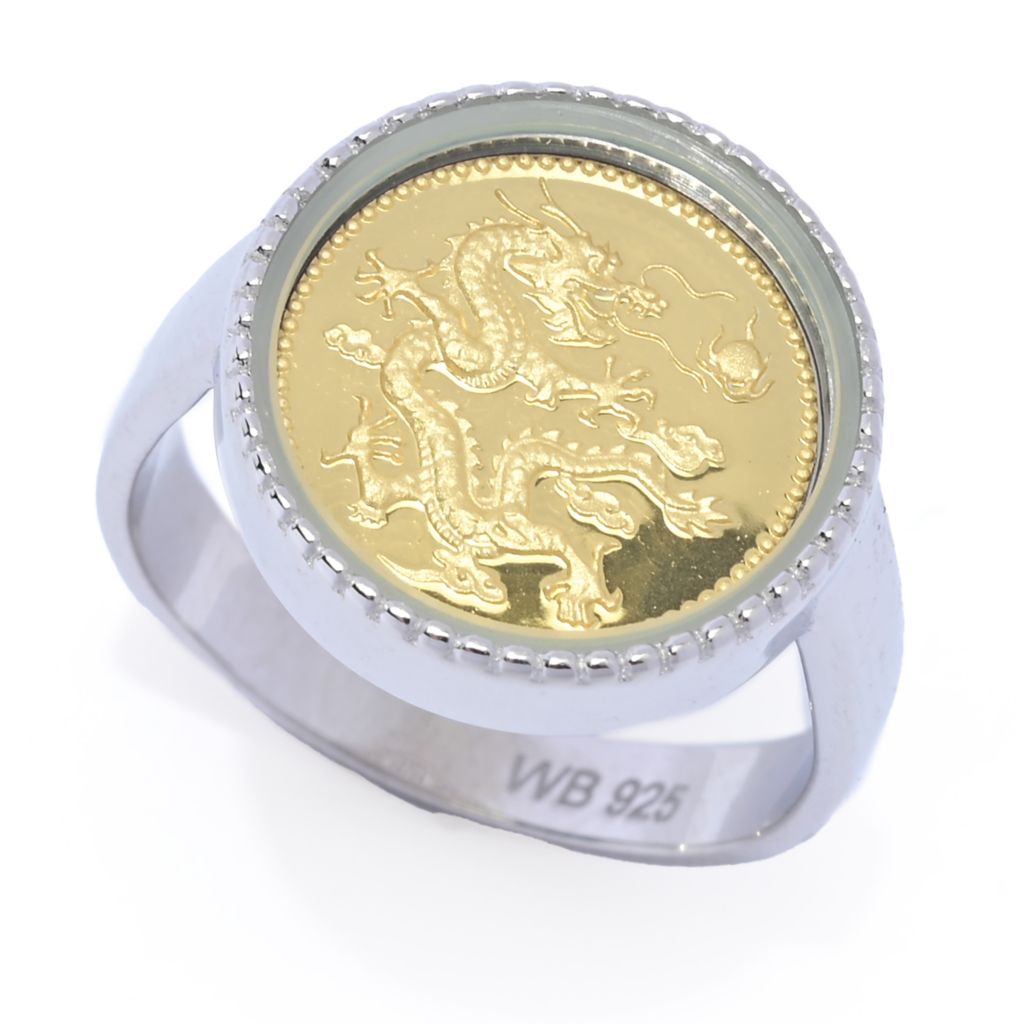 Lambert Cheng Sterling Silver & 24K Gold Leaf Choice of Design Milgrain Coin Ring by Steals