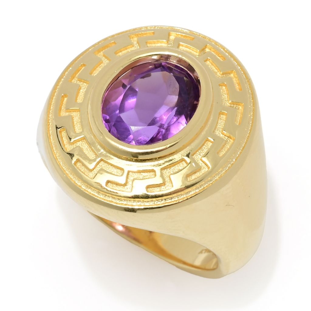 Toscana Italiana 18K Gold Plated Choice of Gemstone Greek Key Halo Ring by Steals