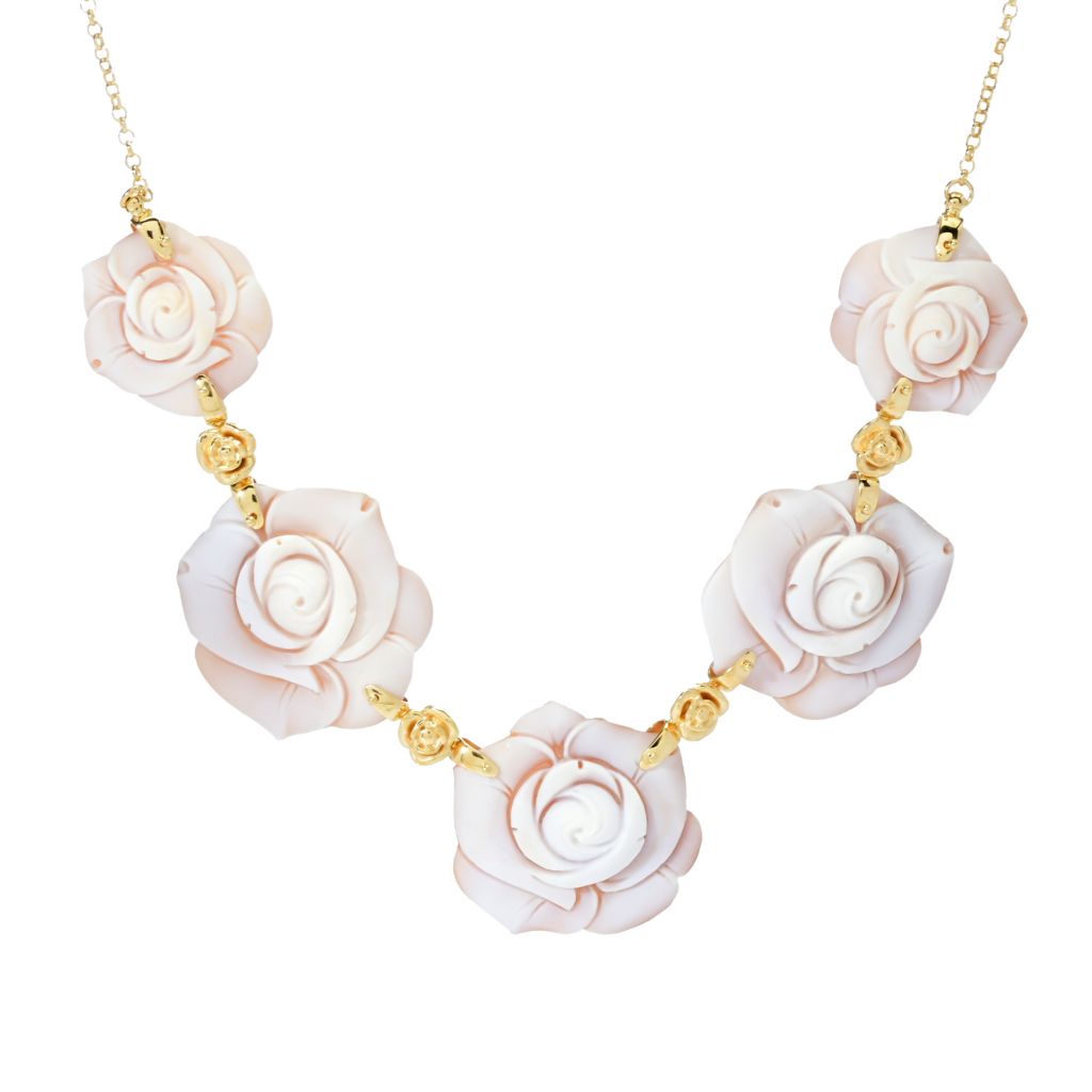 Cameo Italiano "Elysse" 5-Station Shell Rose Cameo Bib Style Necklace by Steals