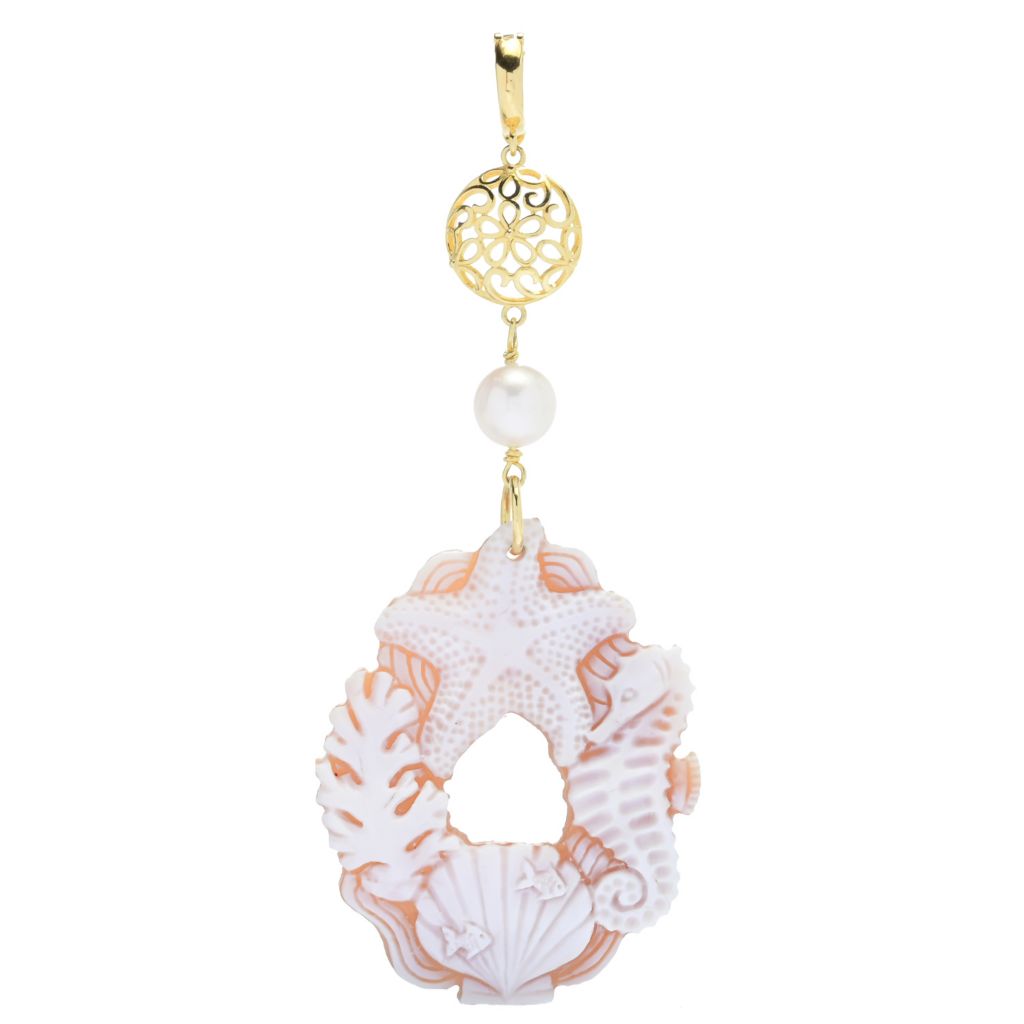 Cameo Italiano "Elysse" 60x45mm Shell Cameo & Cultured Pearl Sea Life Pendant by Steals