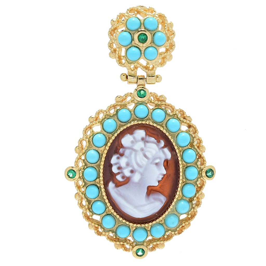Cameo Italiano "Victoria" 16x12mm Shell Portrait Cameo & Choice of Gemstone Pendant by Steals