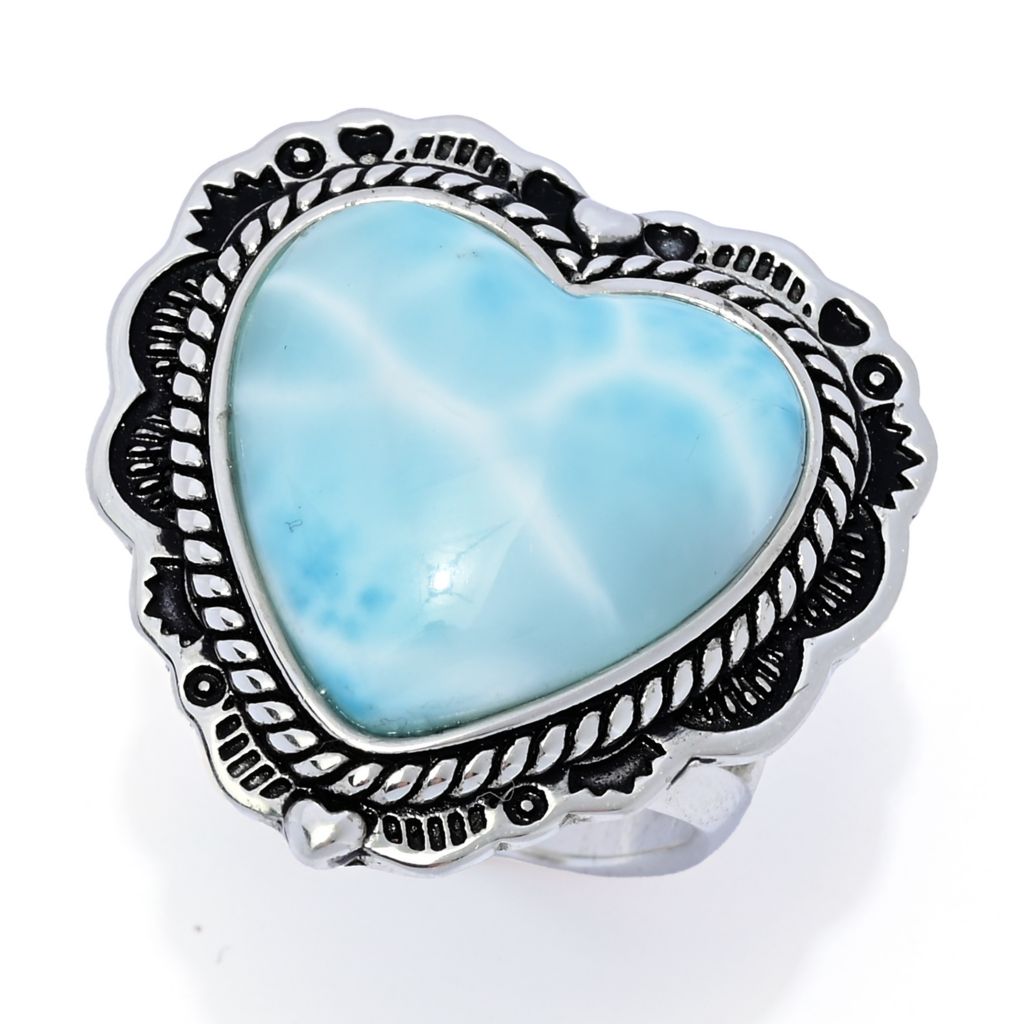 Southwest Elements 16x16mm Heart Shape Larimar Scallop Edge Ring by Steals