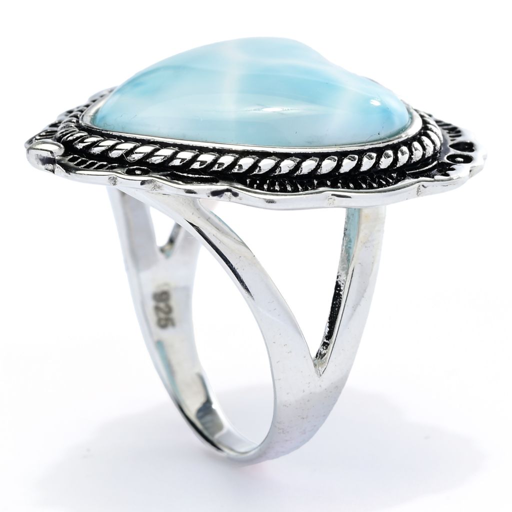 Southwest Elements 16x16mm Heart Shape Larimar Scallop Edge Ring by Steals