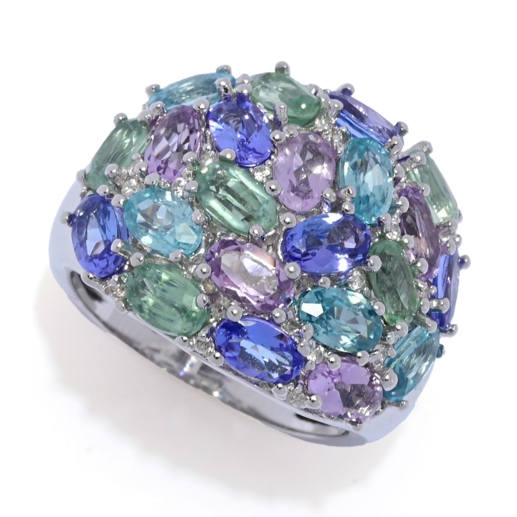 Platinum Plated "Shades of Spring" 6.43ctw Multi Gemstone Cluster Ring by Steals
