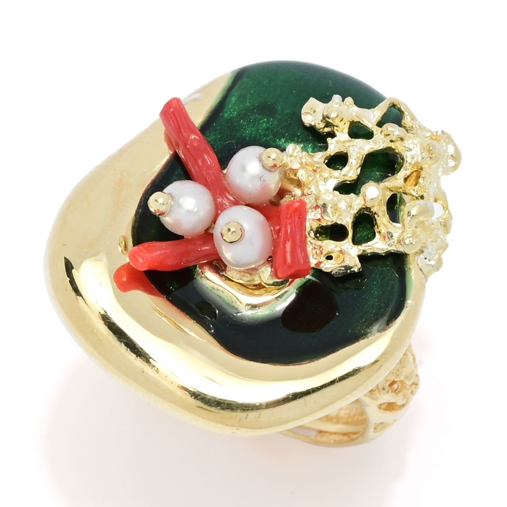 Graziella 23K Gold Plated Electroform Cultured Pearl Sea Life Ring by Steals