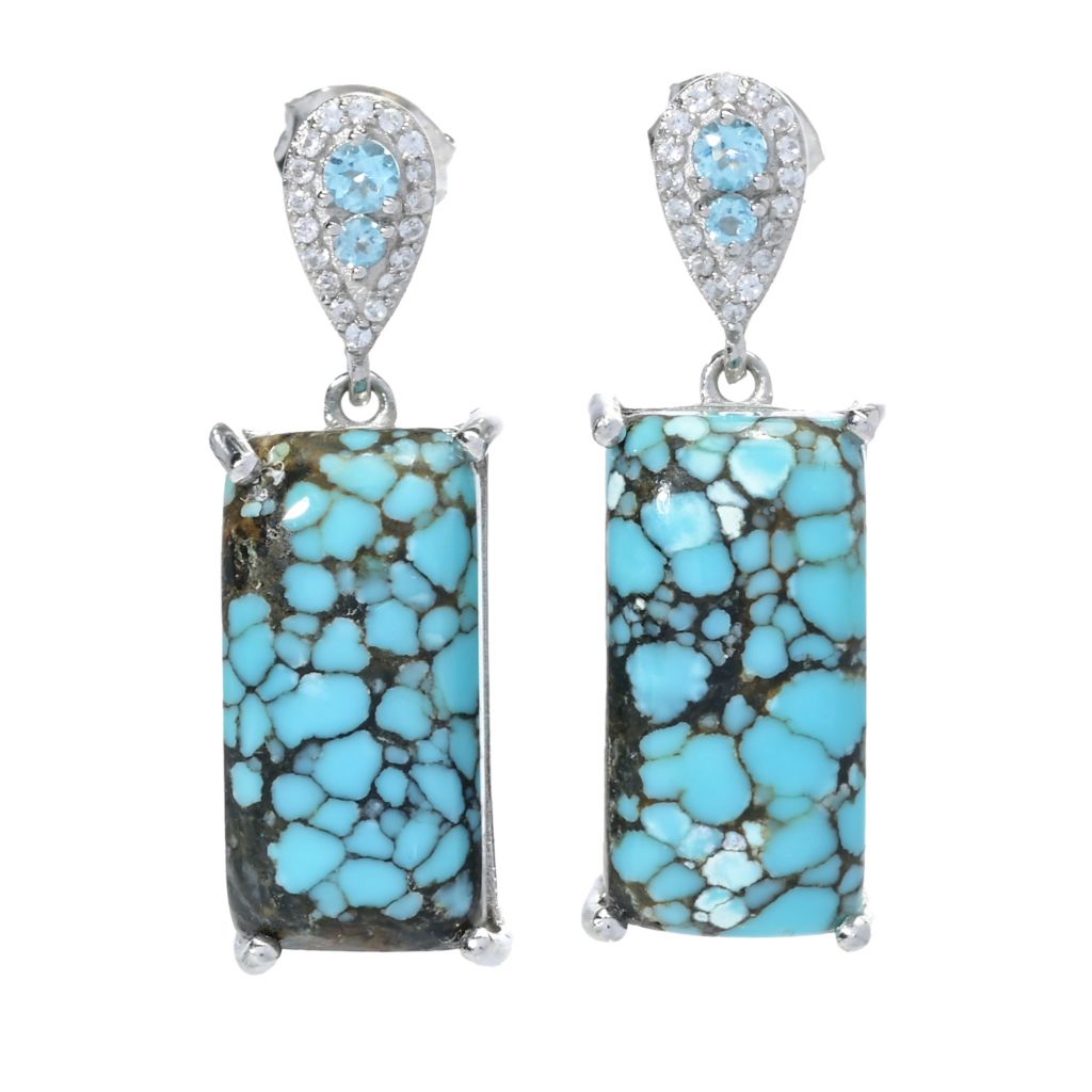 Gem Treasures 18x9mm Blue Moon Turquoise, Topaz & Zircon Earrings by Steals