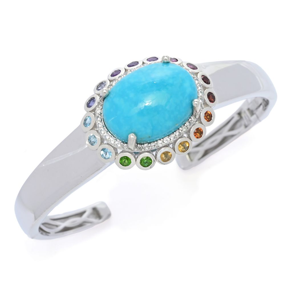 Gem Treasures 20x15mm Kingman Turquoise & Multi Gem Halo Cuff Bracelet by Steals
