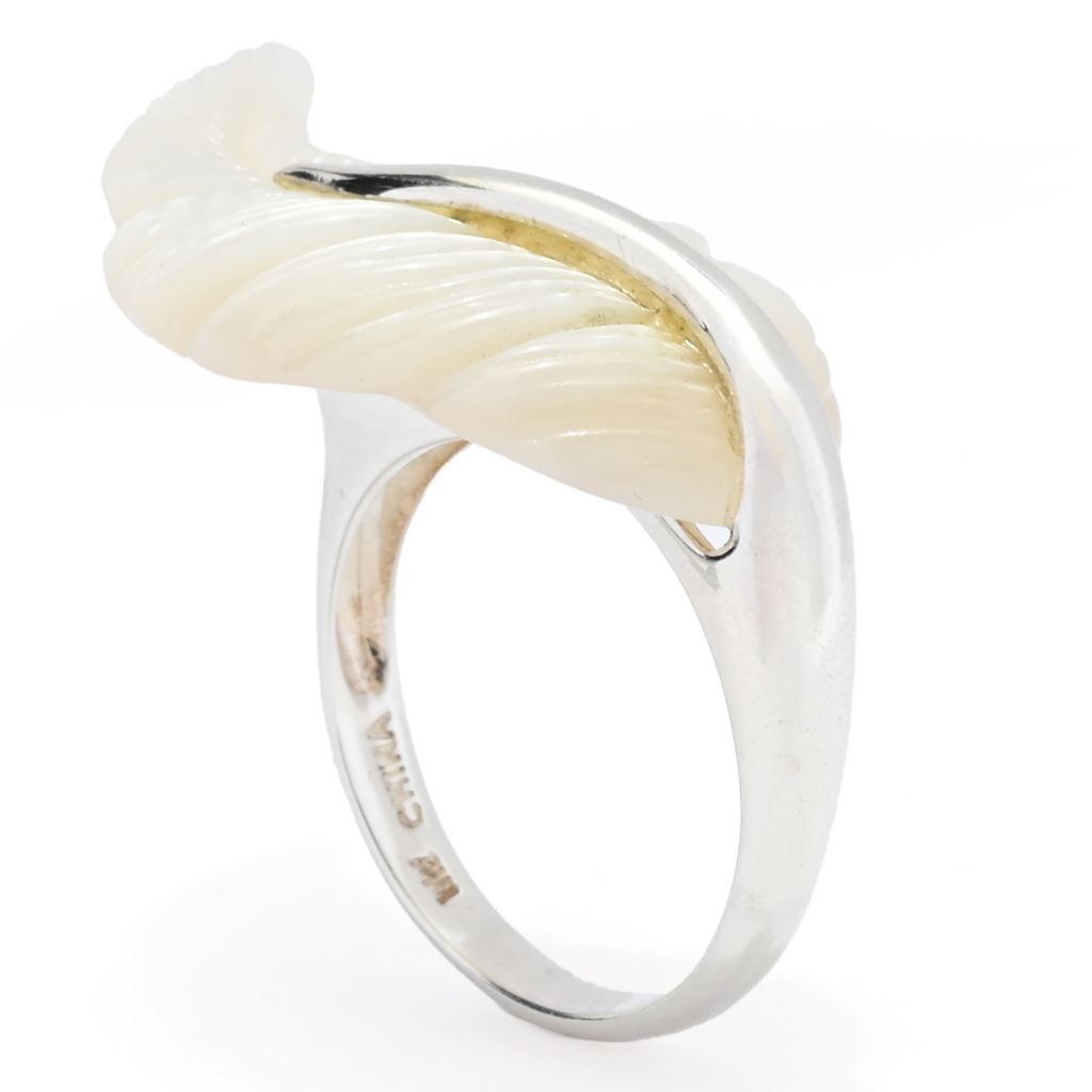 Far East Jewelry Sterling Silver 28x16mm Carved Mother-of-Pearl Feather Ring by Steals