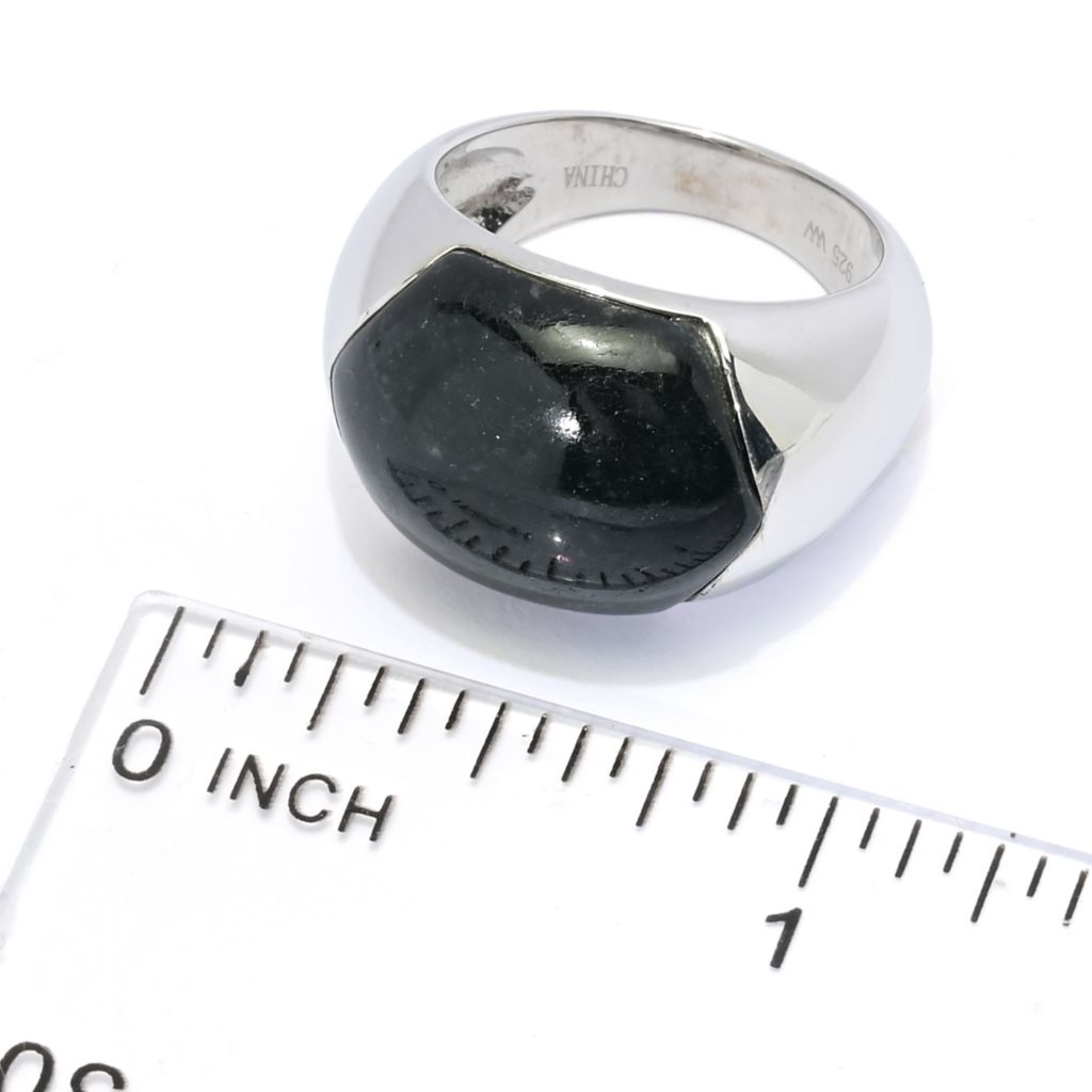 Far East Jewelry Sterling Silver 17x13mm Hexagon Charcoal Jade Ring by Steals