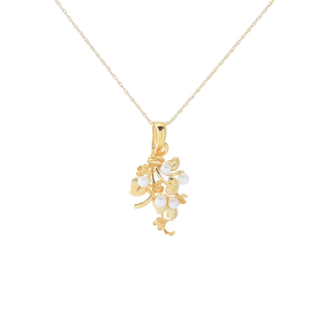 Far East Jewelry 14K Vermeil Cultured Pearl Leaf Enhancer Pendant w/ Chain by Steals