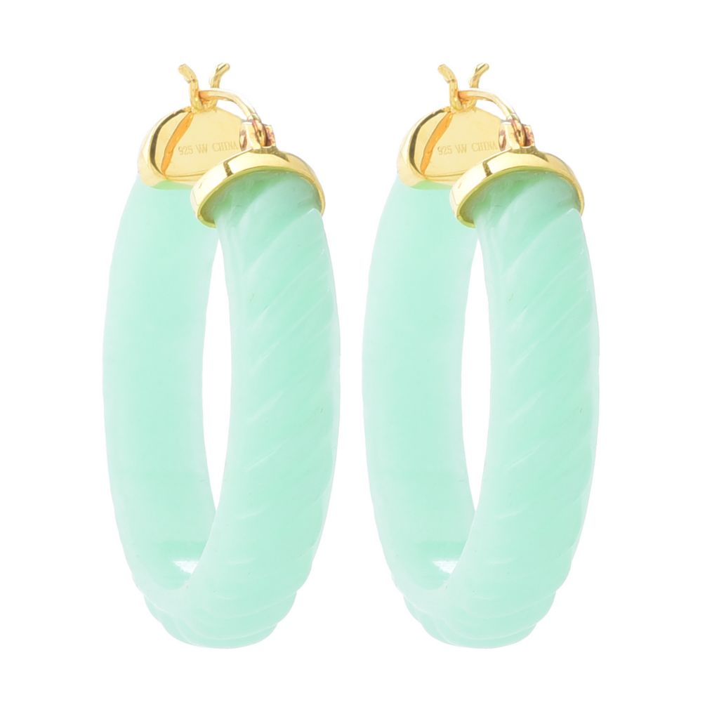 Far East Jewelry 14K Gold Plated 38x8mm Carved Jade 1.5" Hoop Earrings by Steals